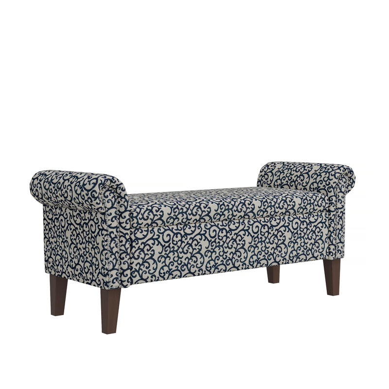 Banc de rangement avec accoudoirs roulés Wallen, Black Curly Vine