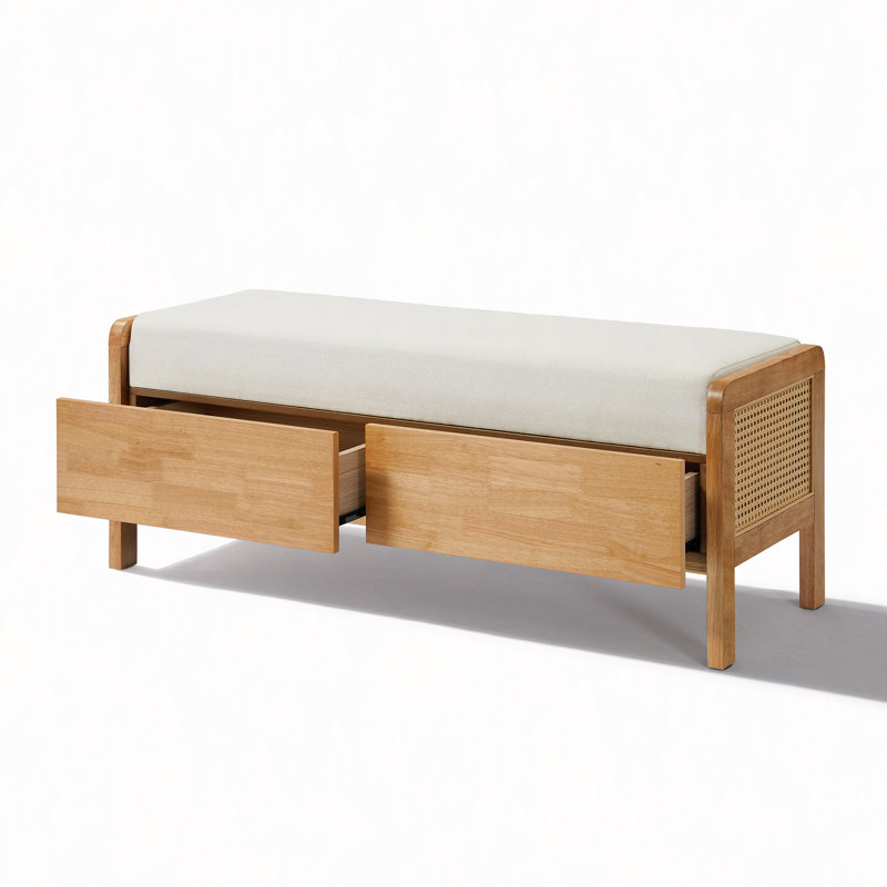 Repose-pieds rembourré avec rangement, pieds en bois