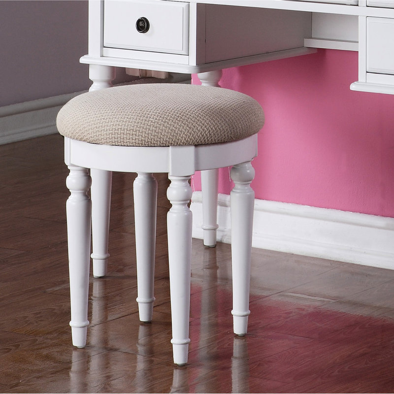 White Bedroom Vanity In Contemporary Style With Foldable Mirror, Padded Stool And Drawers For Cosmetic Storage, Echoing Golden Age Design, Solid Rubberwood Color, Drawers, Gilded Elegance, Simple