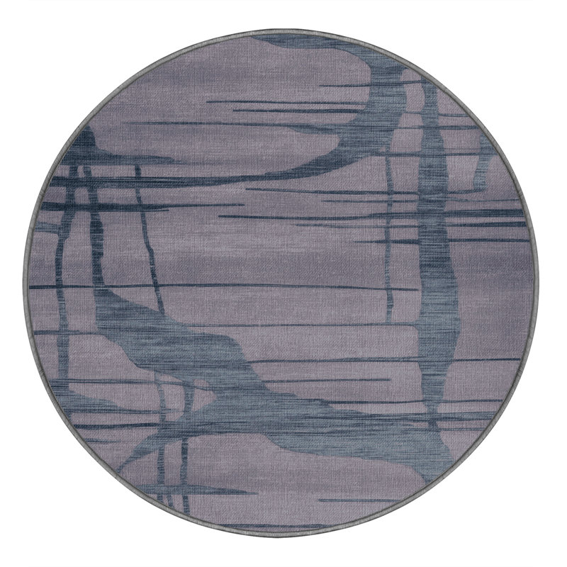 Machine Washable Abstract Gray Area Rug, Round 3'