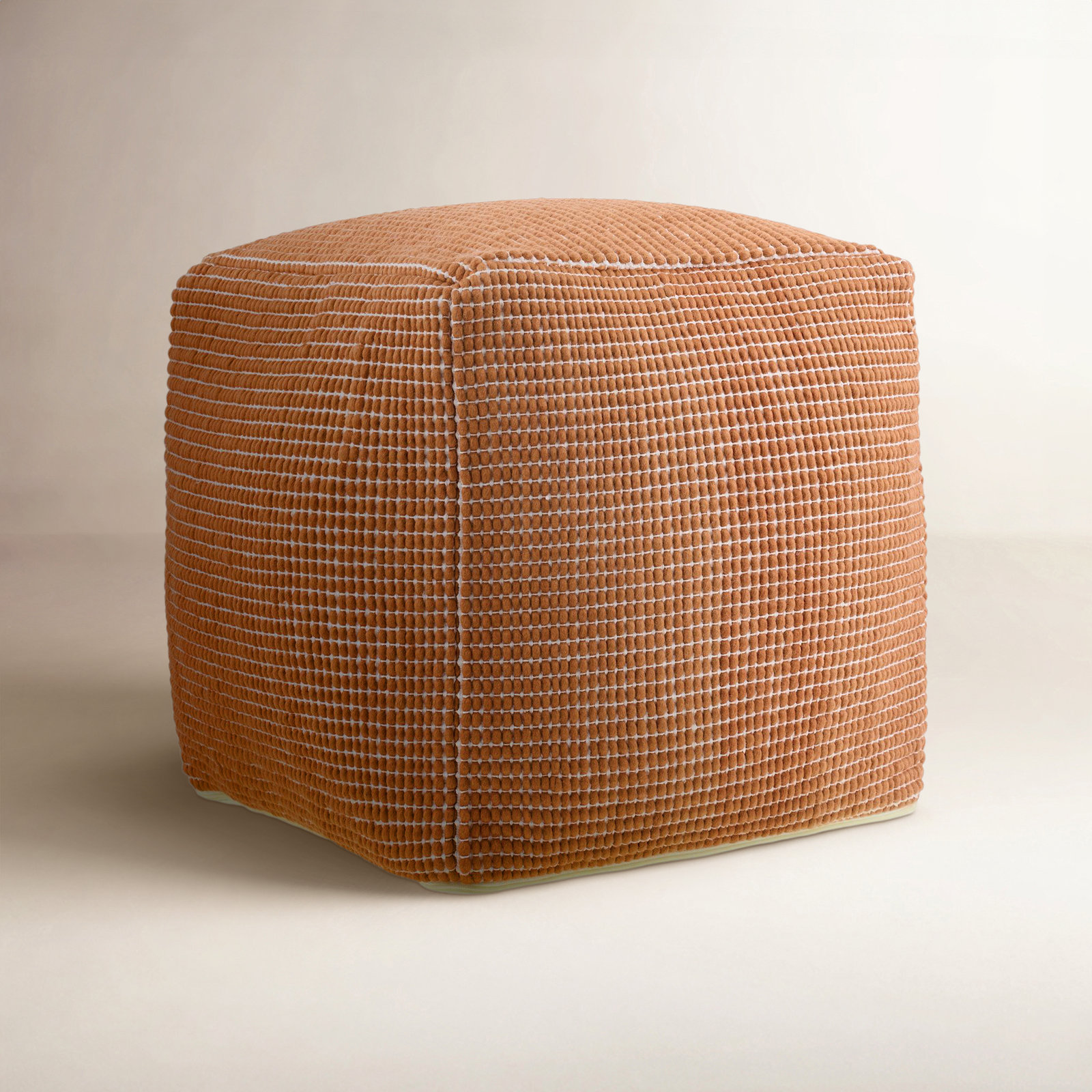 Waverly 18" Cotton Upholstered Pouffe, Orange