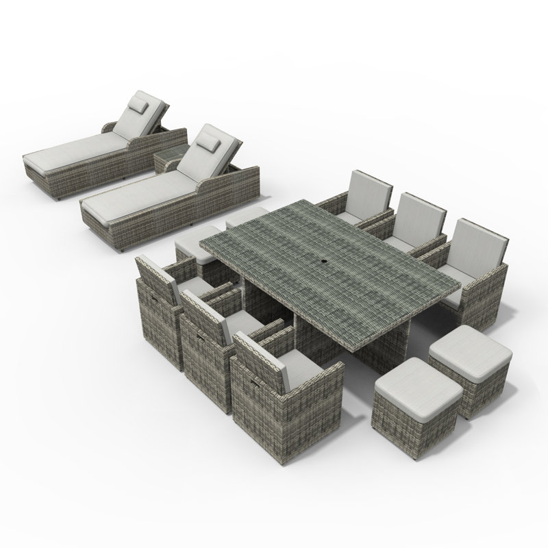12 - Person Patio Conversation Set with Cushions, Gray