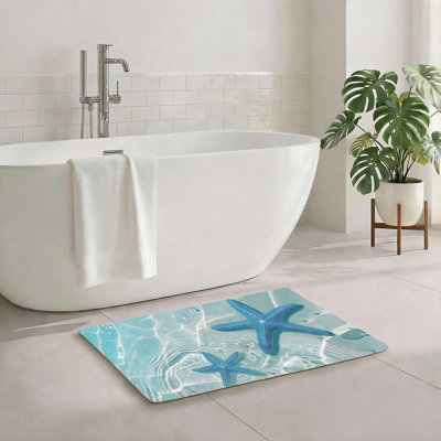 Underwater Starfish Bath Rug, 20LX32W, Non-Slip for Bathroom & Kids' Room, Marine Decor Mat