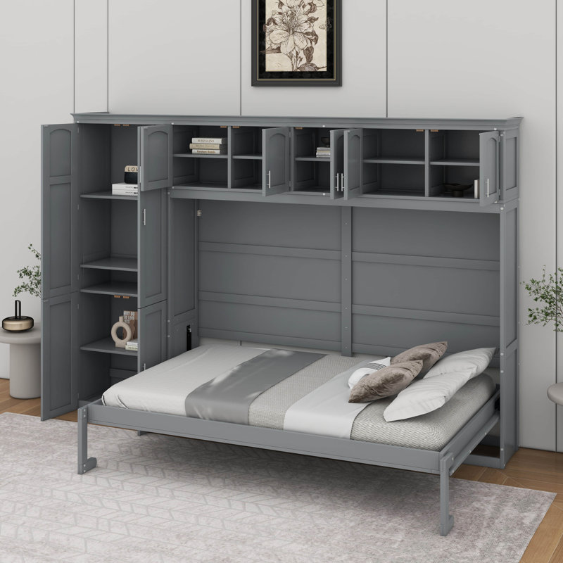 Grand lit escamotable avec armoires, Gris