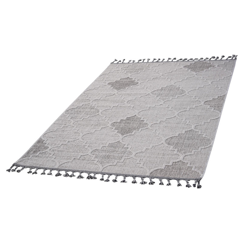 Collection 4X6 White/Grey /Trellis Indoor/Outdoor Area Rug, Rectangle 5'3" x 7'6"