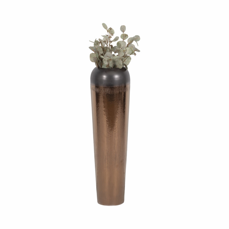 Vase de plancher texturé en grès cérame texturé pour console - Grand vase contemporain à fleurs pour décoration intérieure - Bronze et cuivre