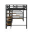 Lit mezzanine double en métal avec escalier, table et tablettes de rangement-566204336