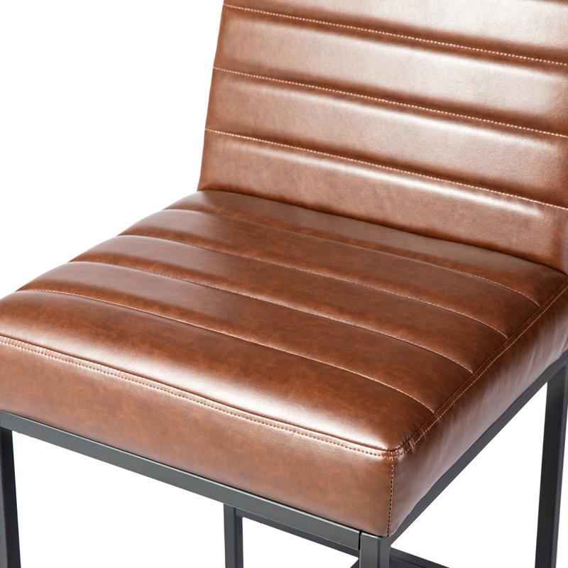 Tabouret de bar industriel moderne en cuir matelassé brun
