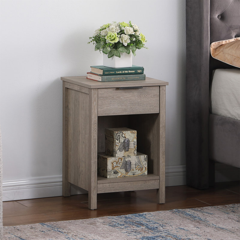 Table de chevet avec tiroir, Gris