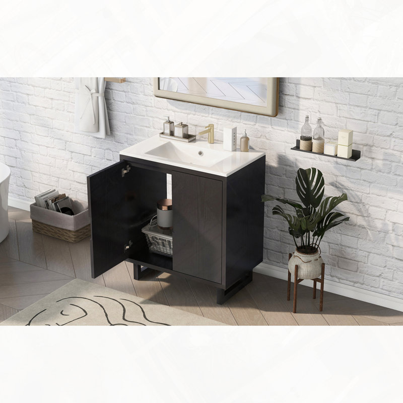 Ensemble de meuble-lavabo avec meuble-lavabo et armoire de rangement, Noir