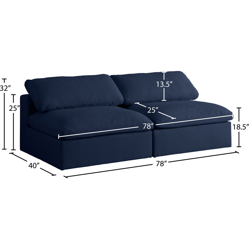 Burrows Upholstered Sofa, Navy Linen Textured Fabric, 32" H x 78" W x 40" D