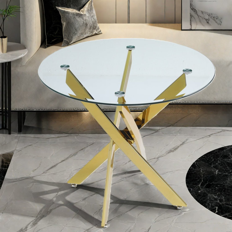 Modern Glass And Metal Dining Table, Golden Frame, Ideal For Compact Kitchens