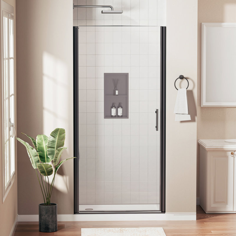 36-37 In. W X 72 In. H Frameless Pivot Swing Shower Door with Matte Black Frame and Nano-Coated Clear Tempered Glass