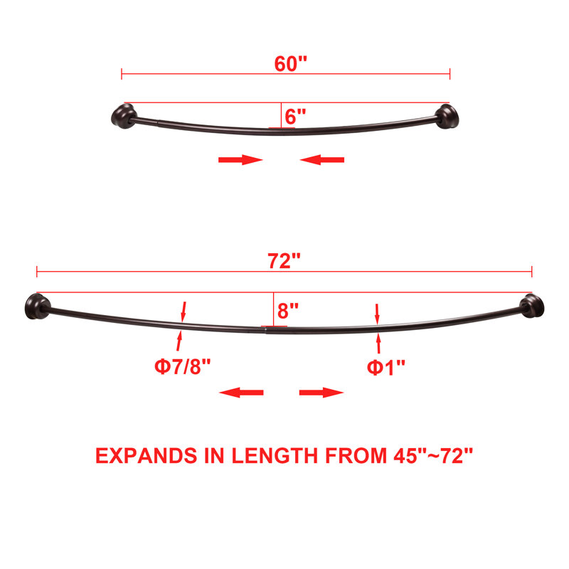 Utopia Alley Rustproof Fixed Mount Single Curved Shower Rod, Aluminum, adjustable from 45" to 72" Wide, Oil Rubbed Bronze