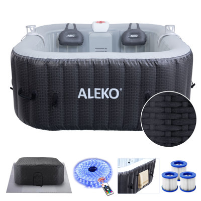 ALEKO Mia Inflatable Jetted Square Hot Tub with Energy Efficient Cover – Gray with Weave Pattern - 4 Person
