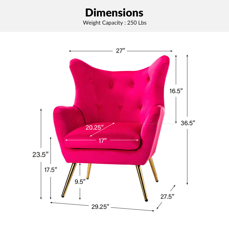 Fauteuil à oreilles 29,25 po Avianna, Velours fuchsia
