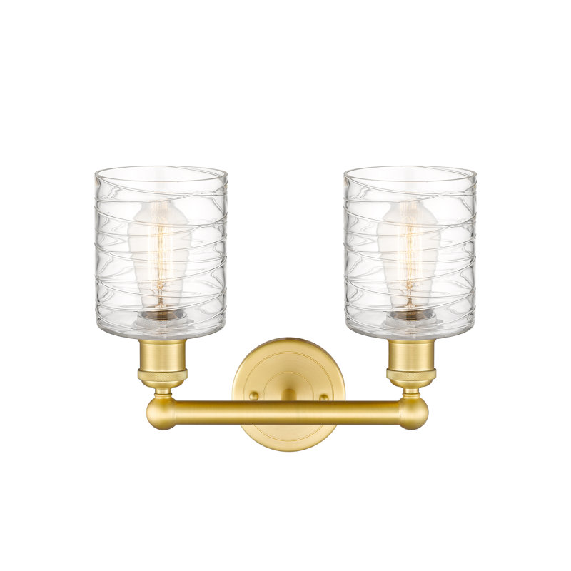 2 - Light Dimmable Vanity Light, Satin Gold, Deco Swirl
