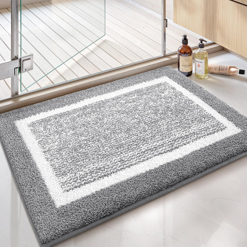 Bath Rug With Non-Slip Backing, 24" L x 16" W, Light Gray