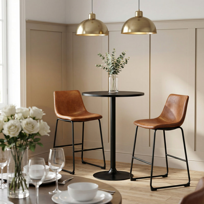Table de bistrot ronde Mahnomen de 39,4 pouces avec socle sur pied, pour Ã®lot de cuisine ou bar Ã  domicile, Noir, Noir, 1