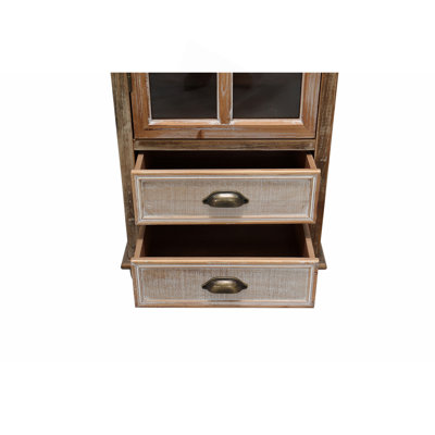 Armoire de rangement rustique en bois avec porte découpée décorative et 3 tiroirs, grand organisateur étroit pour le salon, la chambre à coucher (naturel + blanc antique)