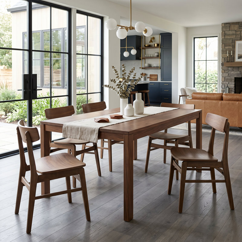 Solid Wood Dining Chair with Curved Seat&Back, Walnut