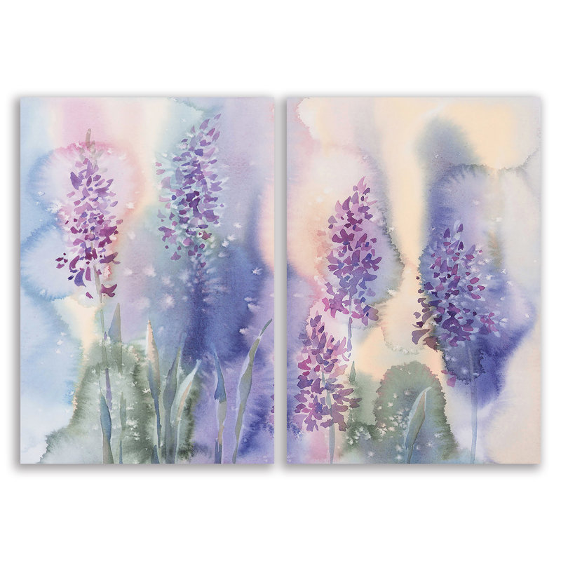 «Sunlit Hyacinth Blooms - 2 pièces», un chef-d'œuvre d'aquarelle rayonnante - reproduction sur toile tendue