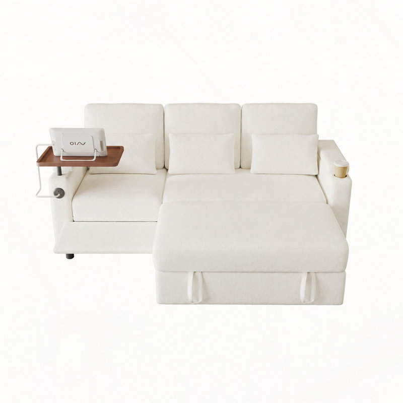 Canapé-lit pliable 3-en-1, Chenille blanc cassé