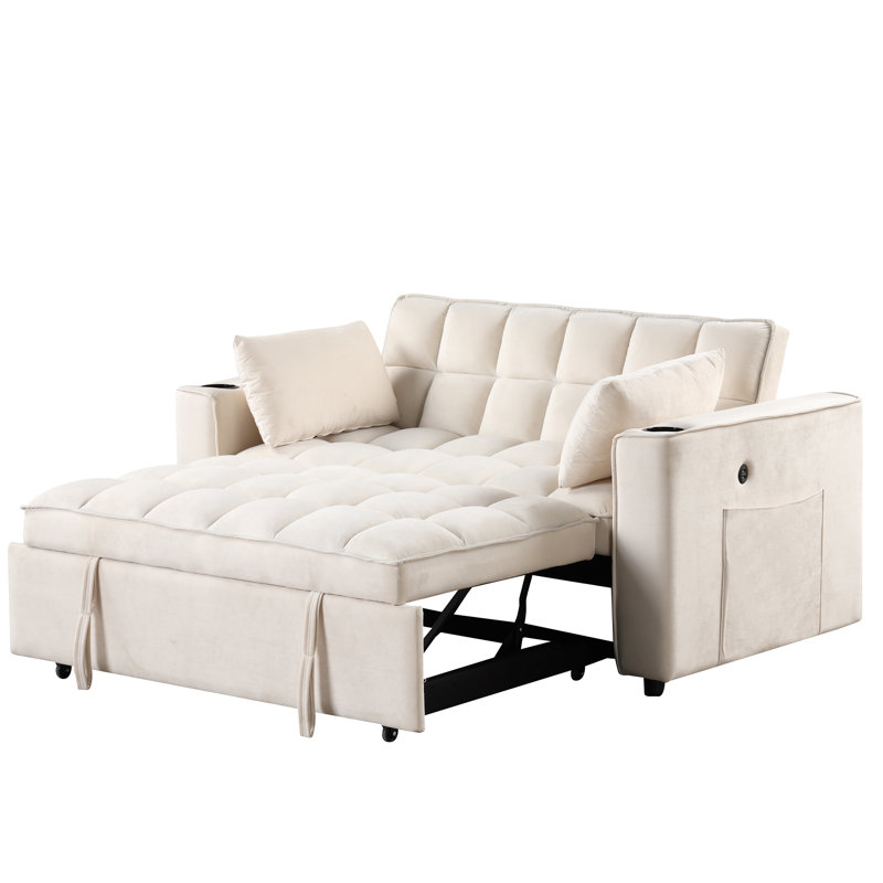 Canapé-lit Larmon, canapé-lit convertible, canapé-lit 3 en 1, Velours beige