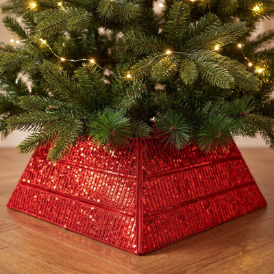 Collier d'arbre de Noël réglable perlé à la main - Paillettes rouges