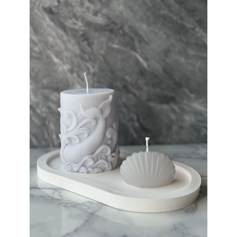Ensemble de 3 bougies en béton élégantes, gris et blanc | Comprend 1 grande bougie (3,9 x 2,4 x 2,4 po) et 2 petites bougies (2,4 x 2,0 x 1,2 po) | Assiette élégante (7,1 x 3,5 x 0,8 po) | Parfait pour la décoration intérieure et la détente
