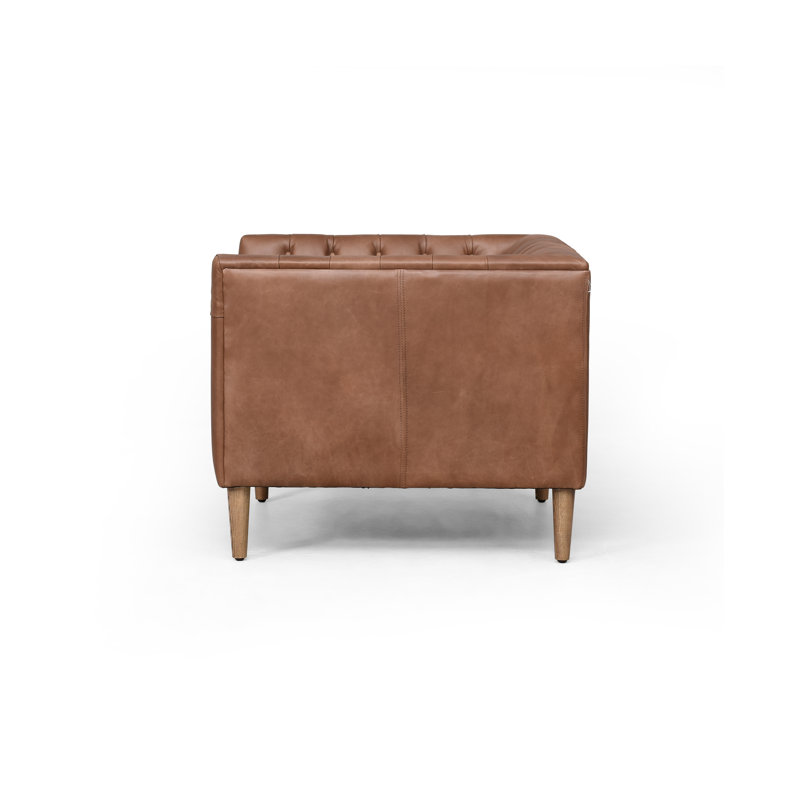 Williams Armchair, Natural Washed Chocolate Genuine Leather, Natural Washed Camel