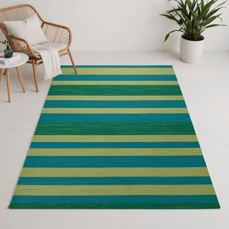 Tapis intérieur / extérieur bleu HorizontalStripes, Rectangulaire 3 pi x 5 pi