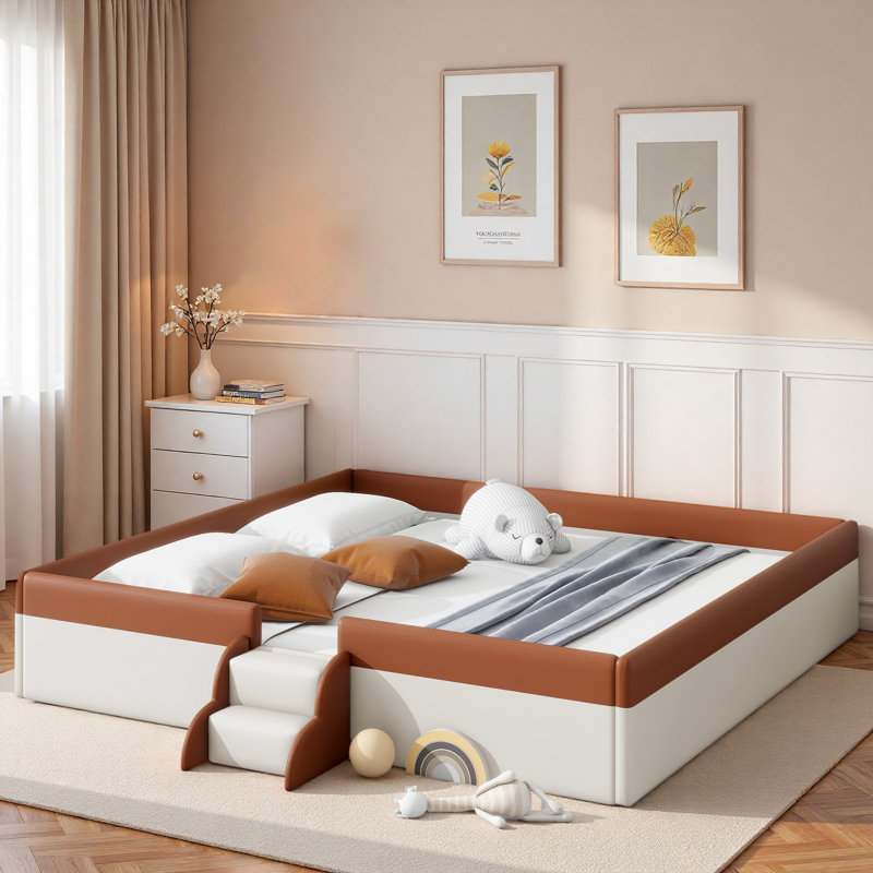 Upholstered Daybed Frame With Fence And Stairs, King