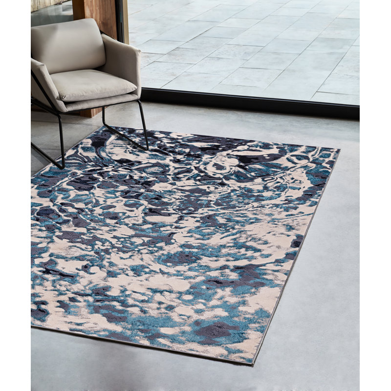 Aurora AU21 Foam Metallic Blue Area Rug , Rectangle 160 x 230cm