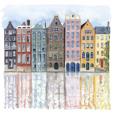 "Neighborhood I" by Grace Popp Pastel Colorful Row Houses Graphic Art 