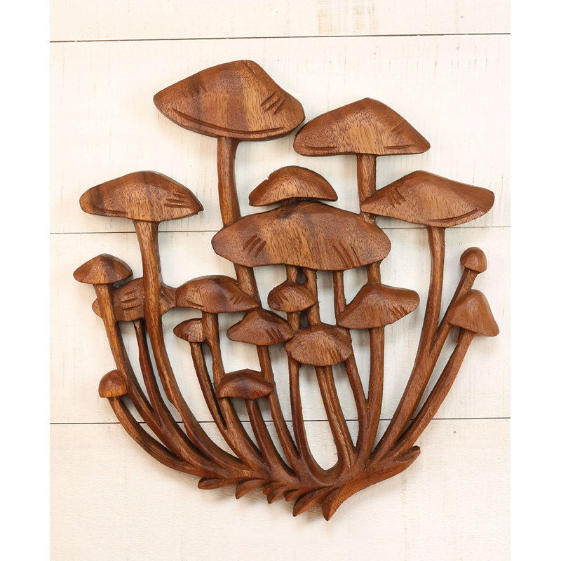 Panneau mural champignon en bois 12 po - Art mural nature sculpté à la main, décor boisé rustique