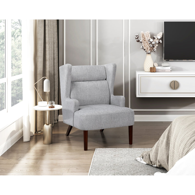 Mobilier de salon moderne - Fauteuil à oreilles gris avec chenille et siège élégant, contreplaqué, pièce de décoration intérieure