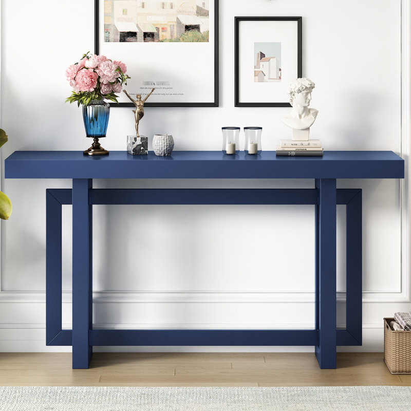 Console de couloir bleu marine American Design - texture béton, bois massif +, support de 150 lb, chargement latéral facile à assembler, installation simple