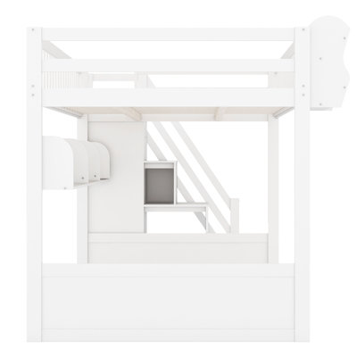 Lit mezzanine avec tablettes ouvertes et garde-robe
