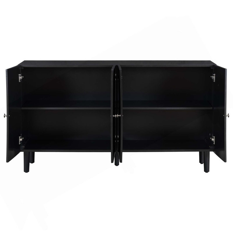 Elegant Four-Door Sideboard With Wavy Pattern Doors,Cylindrical Legs,And Sleek Metal Handles,Adjustable,Suitable For Study,Entryway And Living Room
