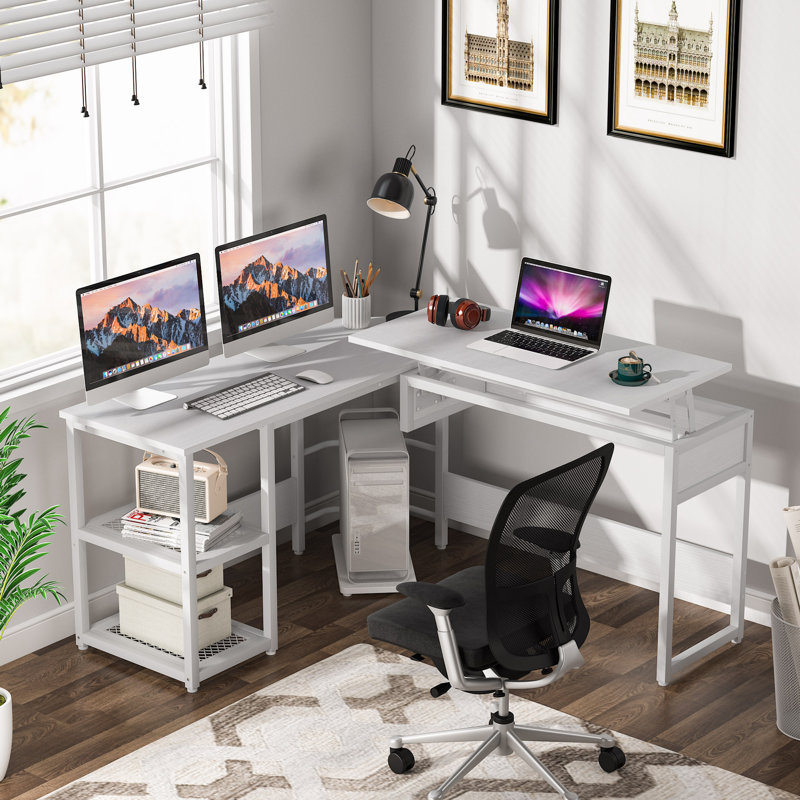 Hakime L-Shaped Metal Base Computer Desk