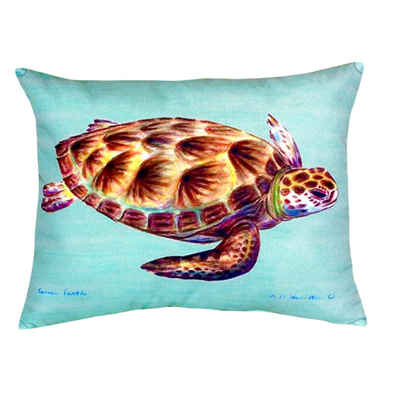 Sea Turtle Outdoor Reversible Throw Pillow, Teal