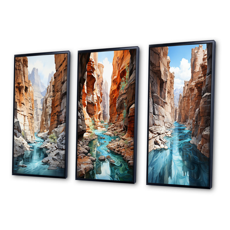 «Canyon Endless Journey VIII», 3 pièces sur toile, Cadre noir, H 32 po x l 48 po