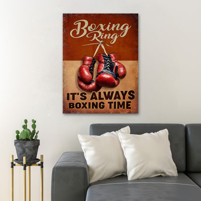 A Red Boxing Gloves - It's Always Boxing Time - 1 Piece Rectangle Graphic Art Print On Wrapped Canvas