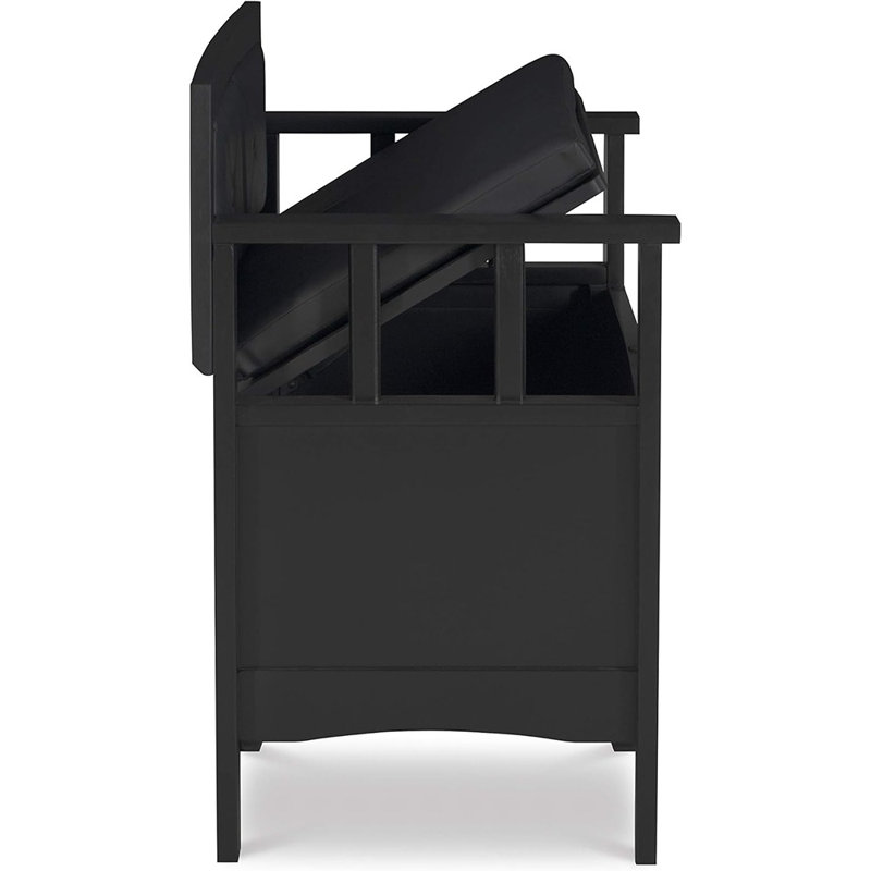 Carlton 44.5'' Black Faux Leather & Ash Wood Storage Bench