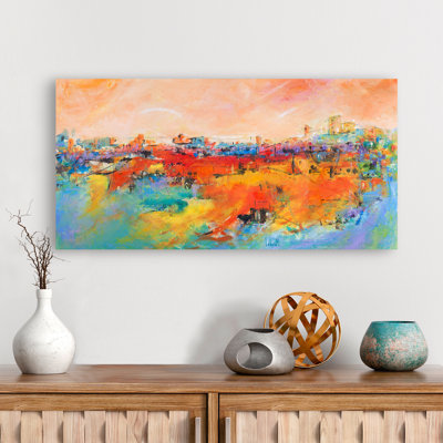 City On The Hill: Landscape Abstract by Tebo Marzari - No Frame Print on Canvas