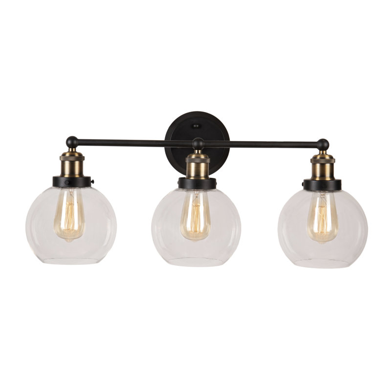 Antique Bronze 3-Light Vanity Fixture with Clear Glass Shades