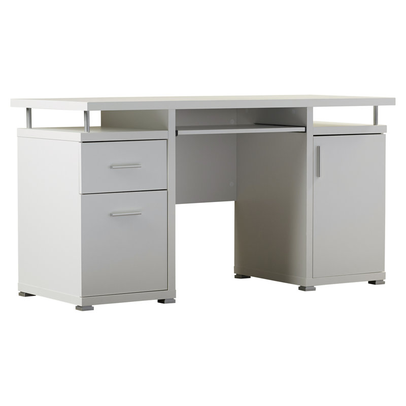 Bureau d'ordinateur en bois manufacturé Azayliah, Blanc
