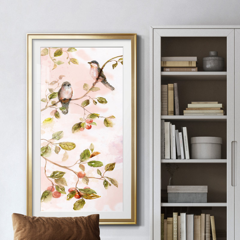 Blush Birds I - cadre photo, reproduction d'art, Doré, H 14,5 po x l 26,5 po x P 1,5 po