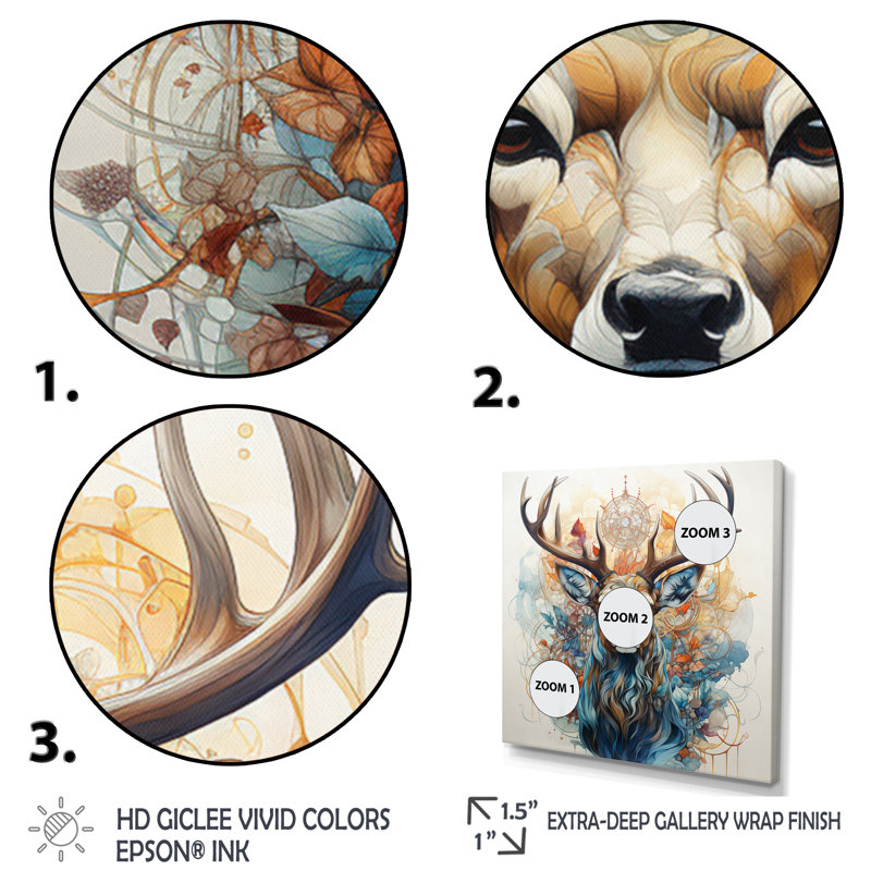 «Deer Abstracted Antler - Deer», reproduction d'art sur toile encadrée, 44" H x 44" W, Toile tendue